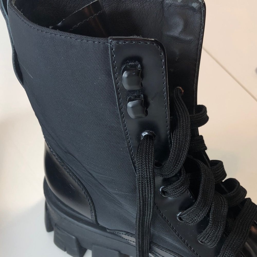 Prada Black Leather & Nylon Lug Sole Platform Combat Boots EU 38 Made in Italy - Picture 12 of 17